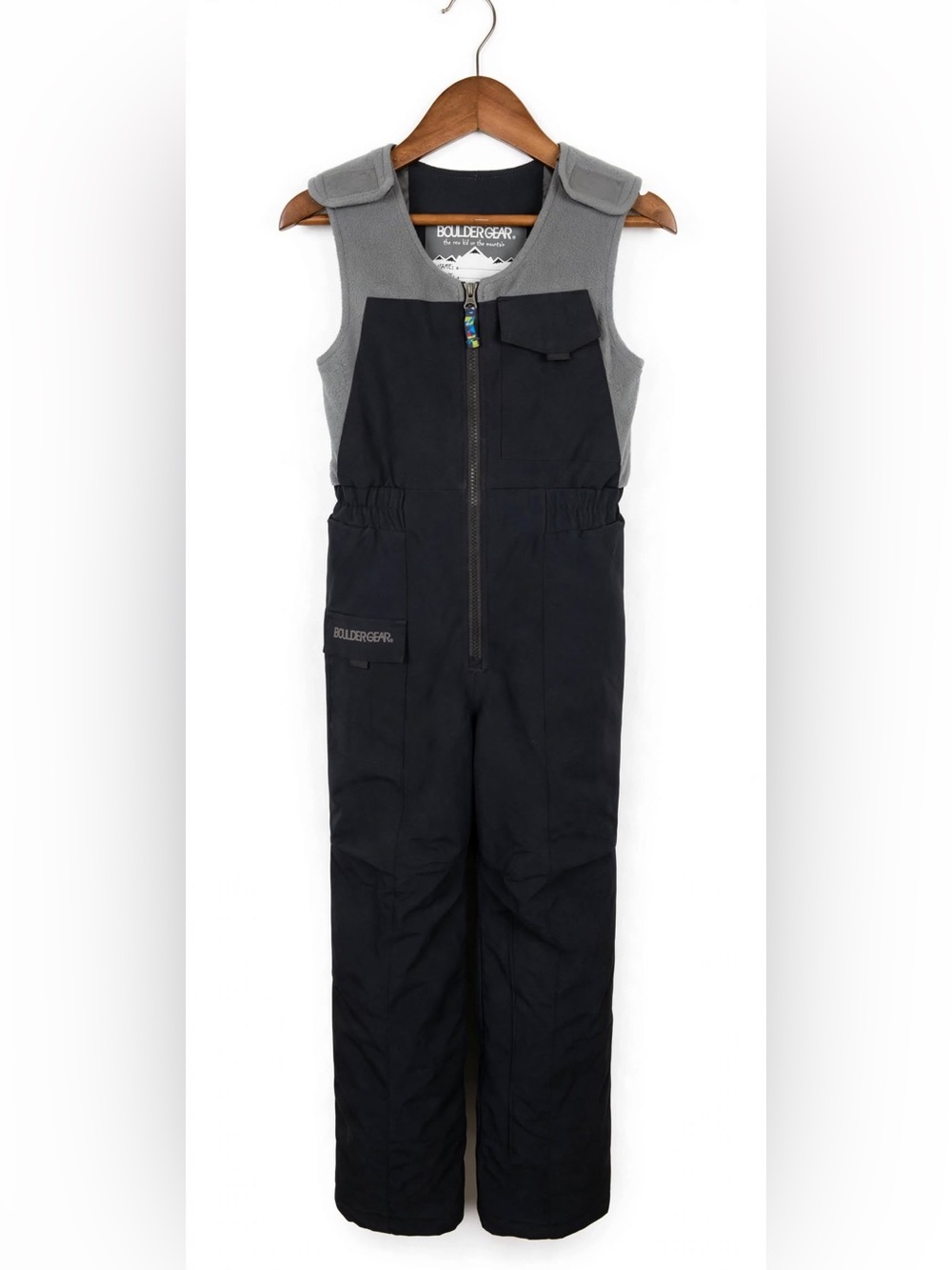 Boulder Gear Kids Snow Bib Size 5 Black grey Fleece Lined Ski Snowboard Overalls